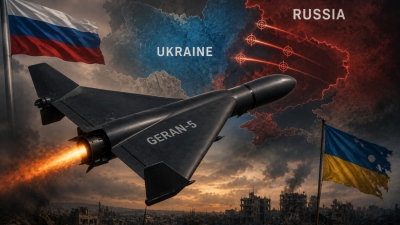 Russia jet powered Geran 5 drone targets Ukraine air defense