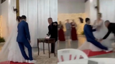 Γαμπρός λιποθυμάει μόλις βλέπει τη νύφη (vid)