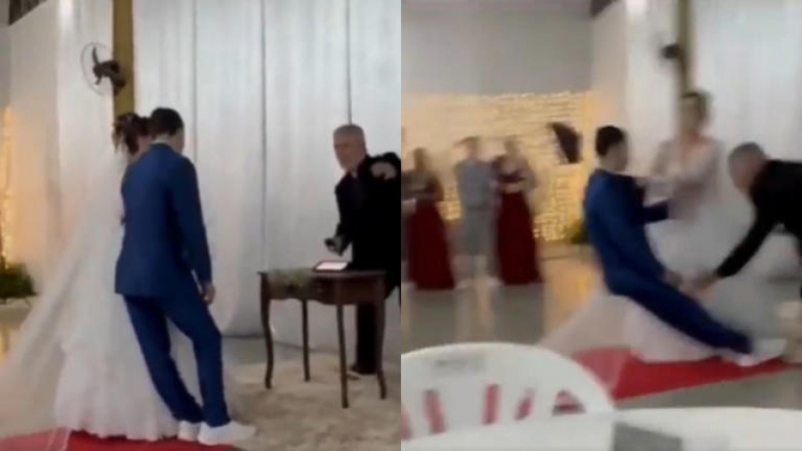 Γαμπρός λιποθυμάει μόλις βλέπει τη νύφη (vid)