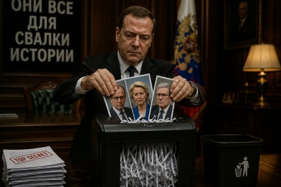 «Εκτελεί» ο Medvedev σε video-σοκ τους ηγέτες της Ευρώπης - Ηχηρό το μήνυμα: Είναι όλοι τους για τα... μπάζα!