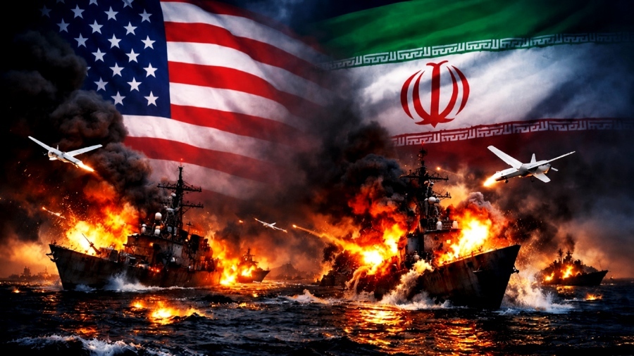 Chaos erupts as Iranians set US cruiser ablaze in Oman sending nightmare message to Israel over Lebanon warning of total annihilation