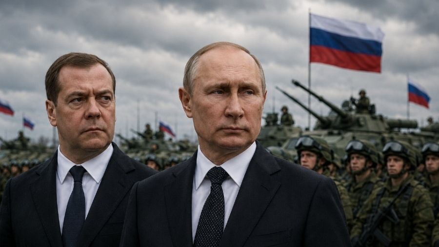 Putin and Medvedev declare Russia victory and border shifts