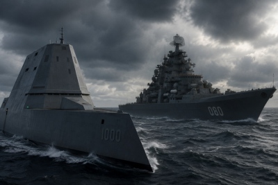 Russian ocean beast Admiral Nakhimov crushes US Zumwalt in chilling superpower warship showdown